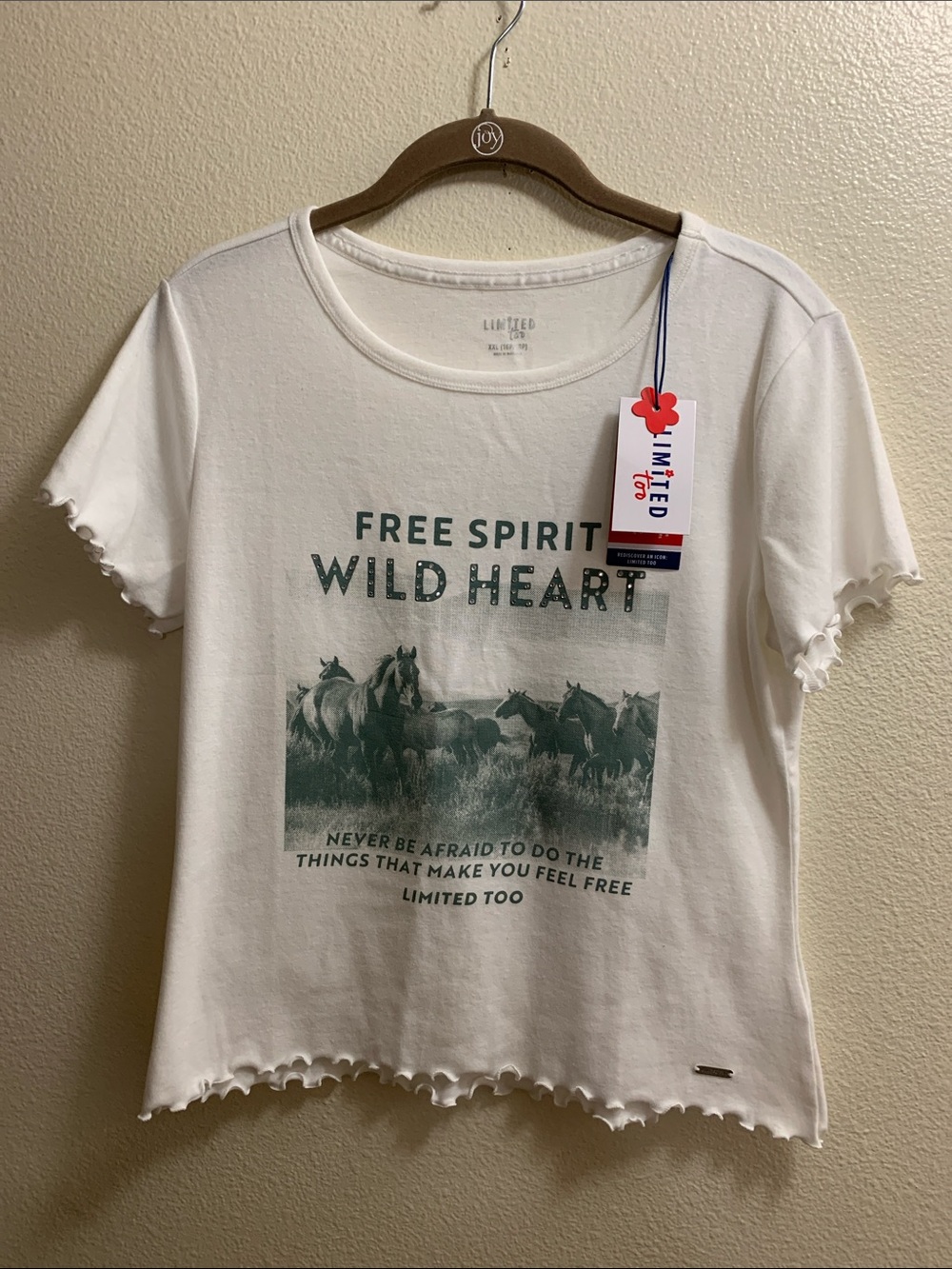 Limited Too Free Spirit Wild At Heart Horses T-Shirt Lettuce Hem Size XXL 16/18P